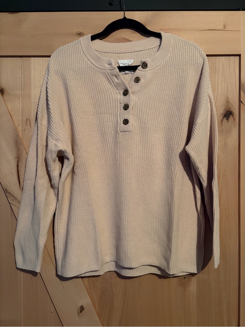 Aerie 100% Cotton Cream Henley Knit Sweater